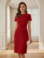 Satin Scoop Neck Mother of the Bride & Groom Dresses with 3D Flower (SHI22500338)