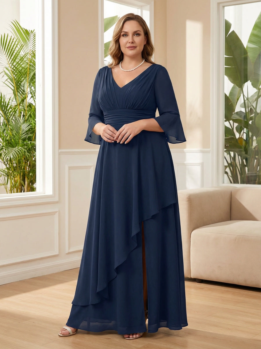 3/4 Sleeve Round Neck Sheath Midi Satin Mother of the Bride Dresses Formal Dress (SHI22500384)