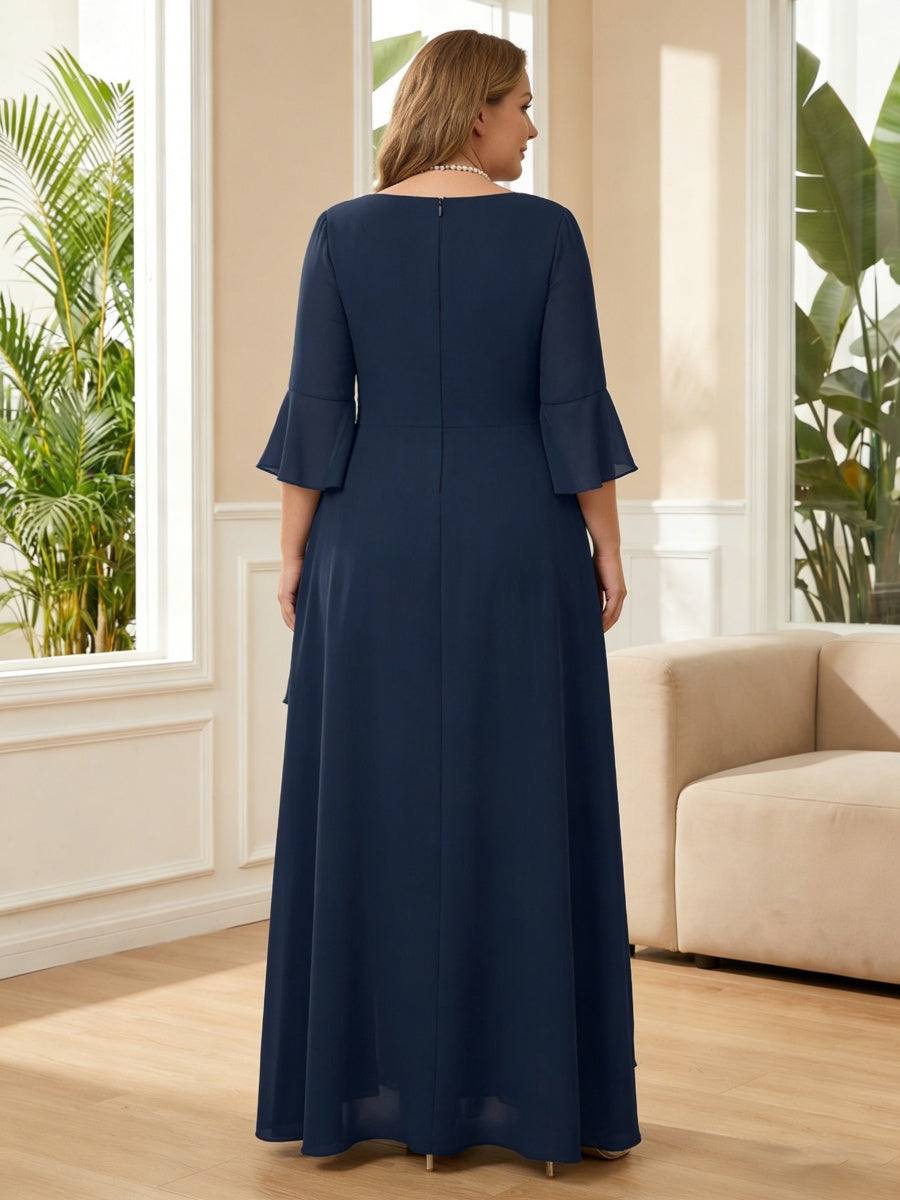 3/4 Sleeve Round Neck Sheath Midi Satin Mother of the Bride Dresses Formal Dress (SHI22500384)