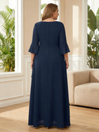 3/4 Sleeve Round Neck Sheath Midi Satin Mother of the Bride Dresses Formal Dress (SHI22500384)