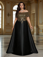 A-Line Chiffon 3/4 Flutter Sleeves Mother of the Bride & Groom Dresses with Beaded Lace Embroidered Bodice (SHI22500645)