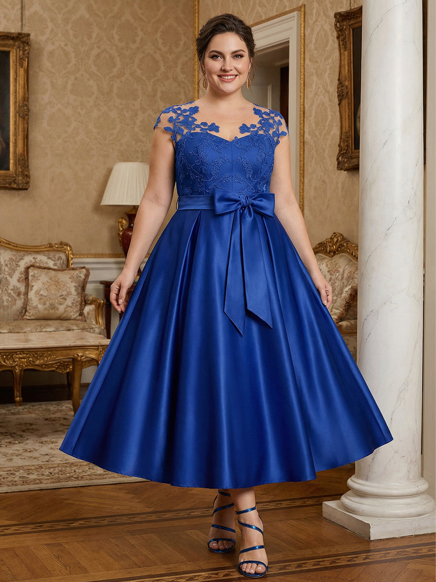 3/4 Sleeve Round Neck Sheath Midi Satin Mother of the Bride Dresses Formal Dress (SHI22500384)