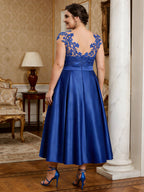 3/4 Sleeve Round Neck Sheath Midi Satin Mother of the Bride Dresses Formal Dress (SHI22500384)
