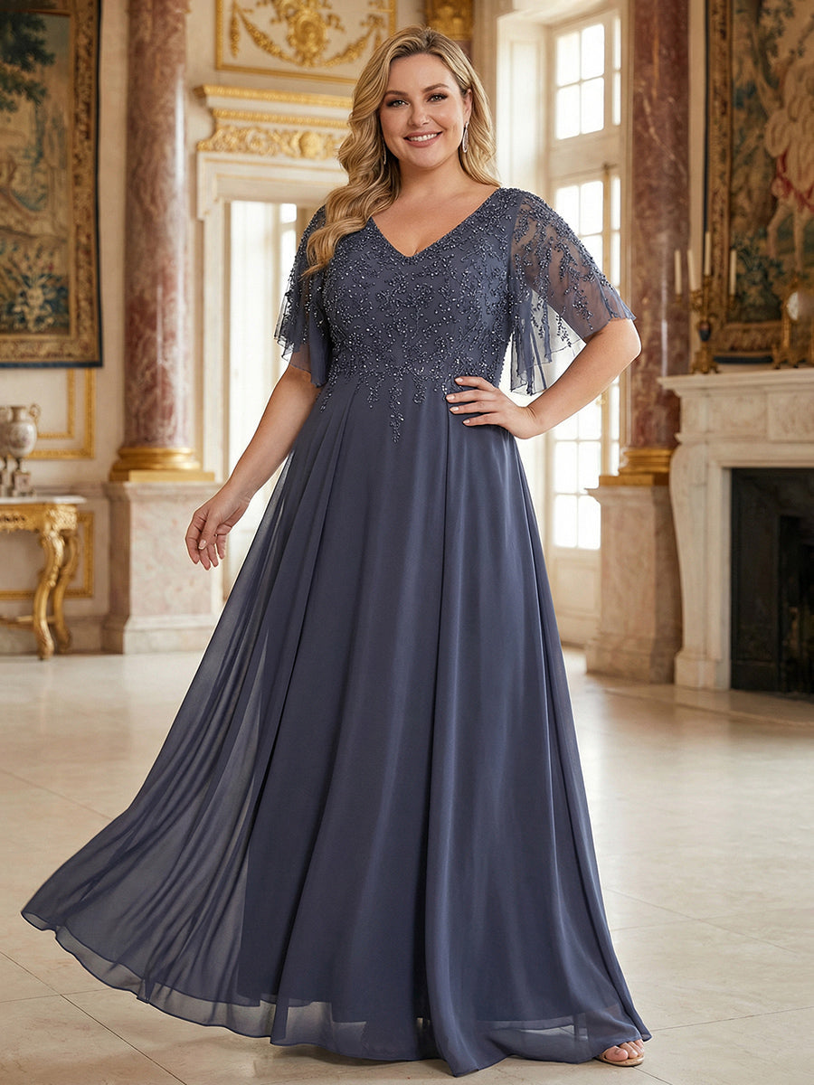 A Line Scoop 3/4 Sleeve Long Mixed Mother of the Bride Dresses with Sequins (SHI22500171)