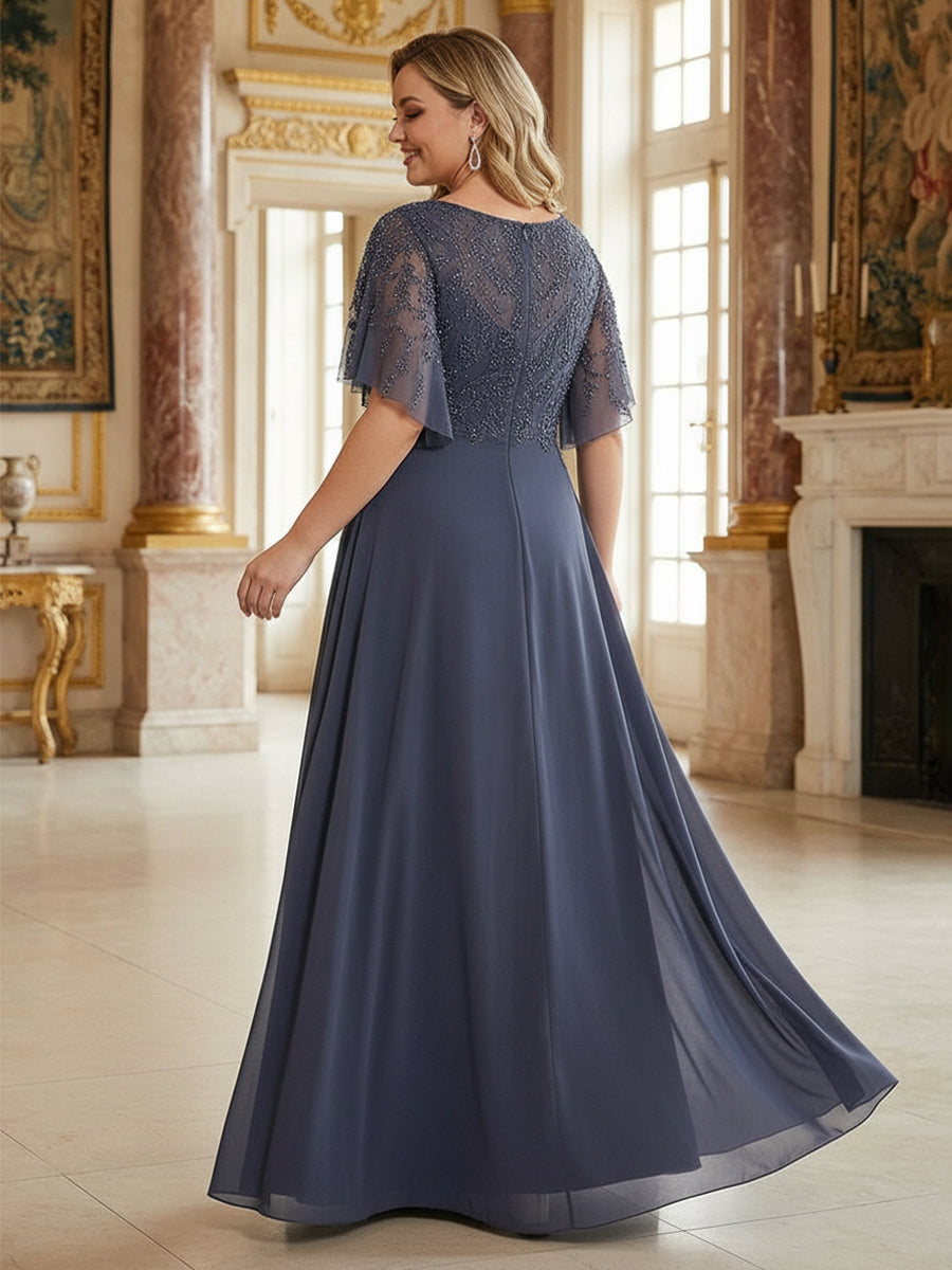 A Line Scoop 3/4 Sleeve Long Mixed Mother of the Bride Dresses with Sequins (SHI22500171)
