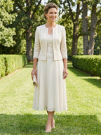 Cape Sleeve Jacquard Satin Ruched Mother of the Bride Dresses (SHI22500526)