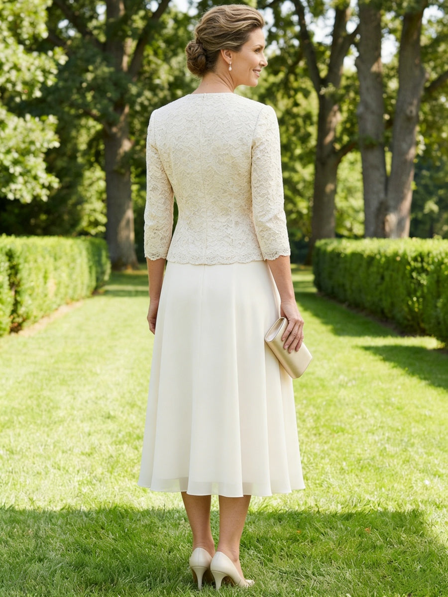 Cape Sleeve Jacquard Satin Ruched Mother of the Bride Dresses (SHI22500526)