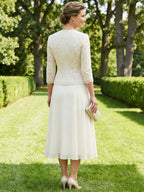 Cape Sleeve Jacquard Satin Ruched Mother of the Bride Dresses (SHI22500526)