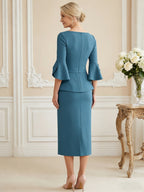 3/4 Sleeve Round Neck Sheath Midi Satin Mother of the Bride Dresses Formal Dress (SHI22500384)