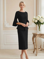 3/4 Sleeve Round Neck Sheath Midi Satin Mother of the Bride Dresses Formal Dress (SHI22500384)