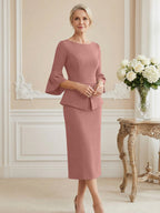 3/4 Sleeve Round Neck Sheath Midi Satin Mother of the Bride Dresses Formal Dress (SHI22500384)
