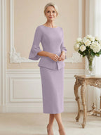3/4 Sleeve Round Neck Sheath Midi Satin Mother of the Bride Dresses Formal Dress (SHI22500384)