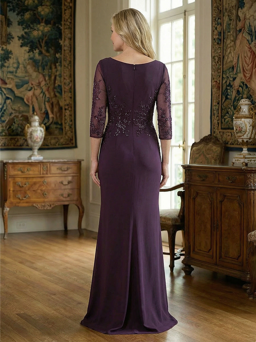 A-Line/Princess V-Neck Chiffon Floor-Length Mother of the Bride & Groom Dresses with Lace Appliques, Sequin & Ruffles (SHI22501608)