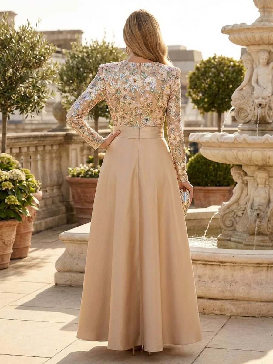 A Line V Neck Sleeveless Floor Length Mixed Mother of the Bride Dresses with Pleats (SHI22500260)