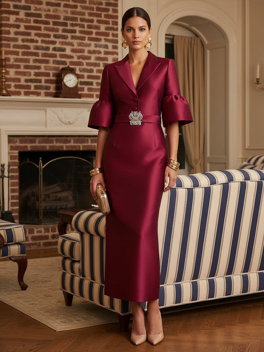 Sheath/Column Strapless Stretch Jersey Maxi Mother of the Bride & Groom Dresses with 3D Flowers & Slit (SHI22501694)