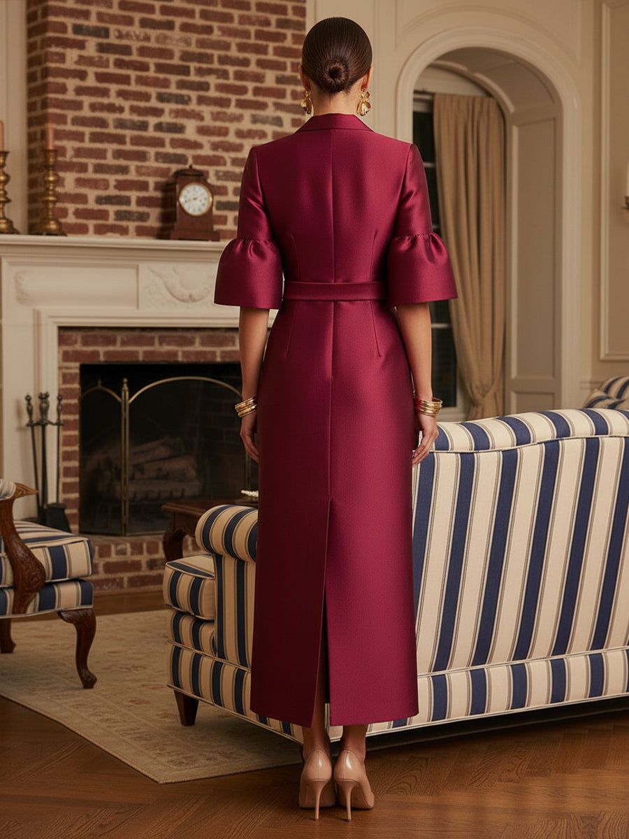 Sheath/Column Strapless Stretch Jersey Maxi Mother of the Bride & Groom Dresses with 3D Flowers & Slit (SHI22501694)