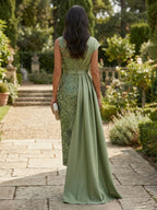 A-Line/Princess V-Neck Pleated Satin Ankle-Length Mother of the Bride Dresses with Sequins (SHI22500082)