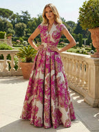 Cape Sleeve Jacquard Satin Ruched Mother of the Bride Dresses (SHI22500526)