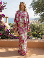 Cape Sleeve Jacquard Satin Ruched Mother of the Bride Dresses 2 Piece (SHI22500528)