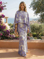 Cape Sleeve Jacquard Satin Ruched Mother of the Bride Dresses 2 Piece (SHI22500528)