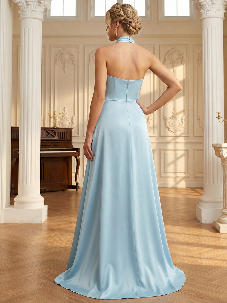 Sheath/Column Halter Scoop Neck Floor-Length Mother of the Bride Dresses with Lace Appliques (SHI22500106)