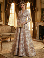 Long Sleeve Jacquard A Line Mother of the Bride Dresses Ruched (SHI22500554)