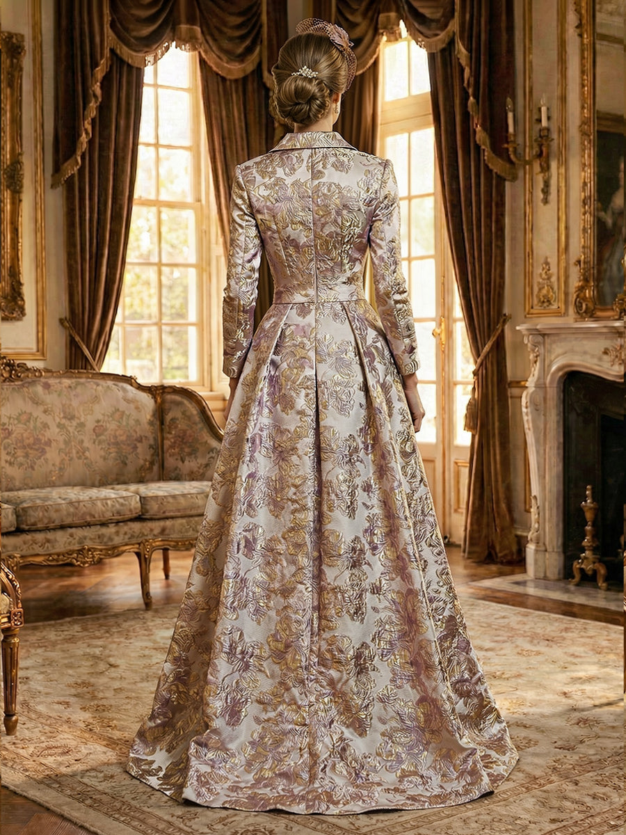 A-Line/Princess Pleated Two-Piece Tea-Length Mother of the Bride Dresses with Cascading Ruffles (SHI22500054)