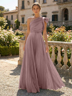 A-Line Pleated Chiffon One Shoulder Floor-Length Mother of the Bride & Groom Dresses (SHI22500625)