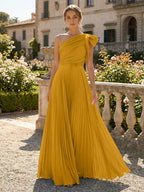 A-Line Pleated Chiffon One Shoulder Floor-Length Mother of the Bride & Groom Dresses (SHI22500625)