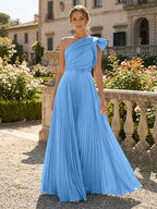 A-Line Pleated Chiffon One Shoulder Floor-Length Mother of the Bride & Groom Dresses (SHI22500625)