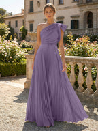 A-Line Pleated Chiffon One Shoulder Floor-Length Mother of the Bride & Groom Dresses (SHI22500625)