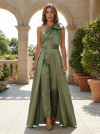 Sheath/Column Asymmetrical Pleated Satin Floor-Length Mother of the Bride Dresses with Ruffle (SHI22500107)