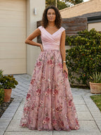 A-Line Floral Sequin Lace Floor-Length Mother of the Bride & Groom Dresses with Ruched Satin Bodice (SHI22500639)