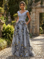 A-Line Floral Sequin Lace Floor-Length Mother of the Bride & Groom Dresses with Ruched Satin Bodice (SHI22500639)