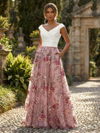 A-Line Floral Sequin Lace Floor-Length Mother of the Bride & Groom Dresses with Ruched Satin Bodice (SHI22500639)