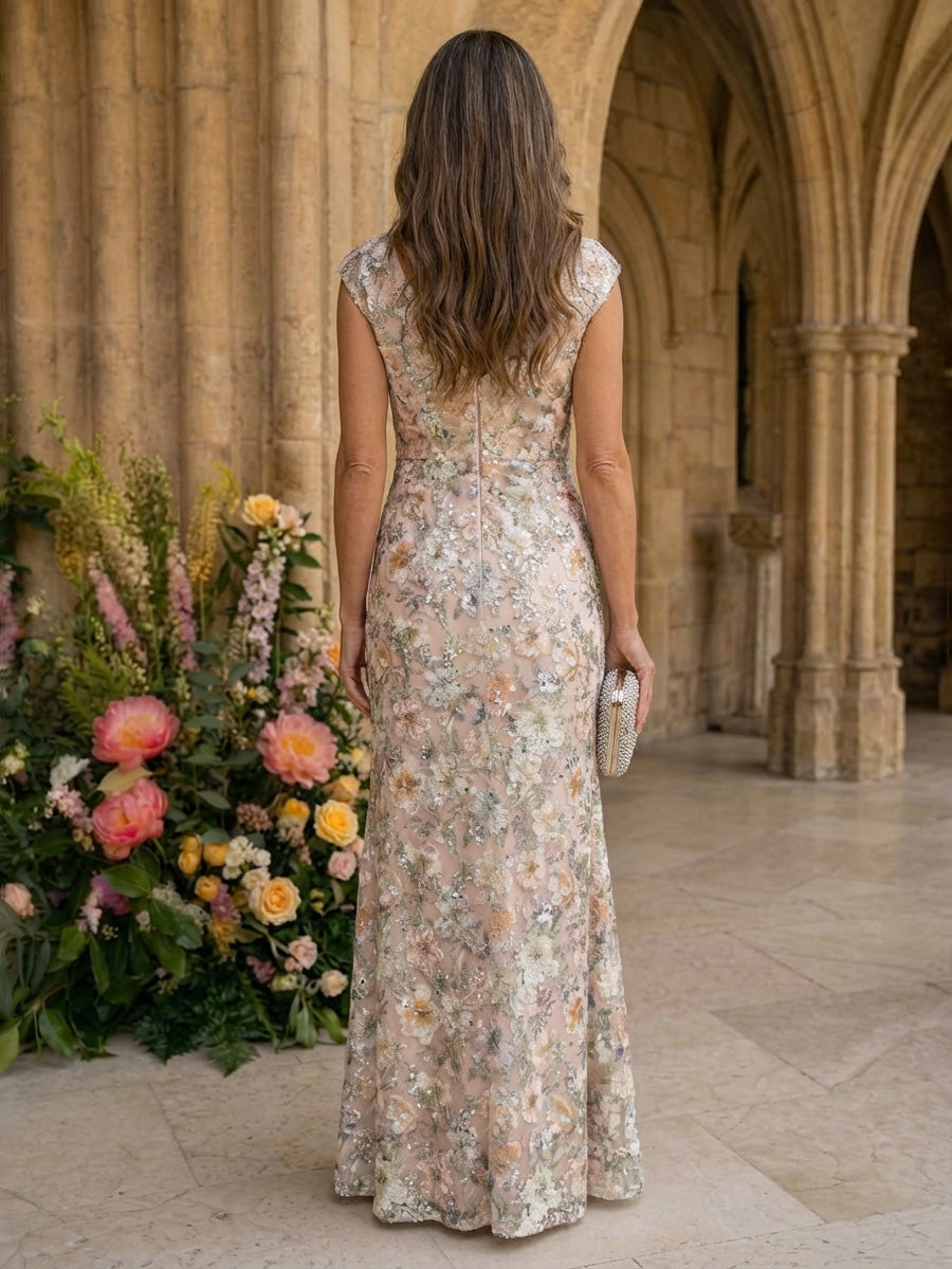 Sheath/Column Floral Lace Mother of the Bride & Groom Dresses with Rhinestones (SHI22500658)
