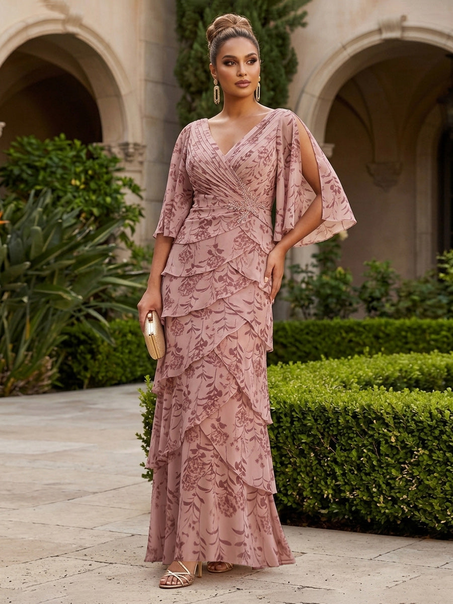 A-Line/Princess Two-Piece Asymmetrical Appliques Ankle-Length Mother of the Bride Dresses with Jacket (SHI22500149)