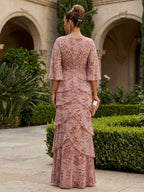 A-Line/Princess V-Neck Chiffon Floor-Length Mother of the Bride & Groom Dresses with Lace Appliques & Ruched Waist (SHI22501678)