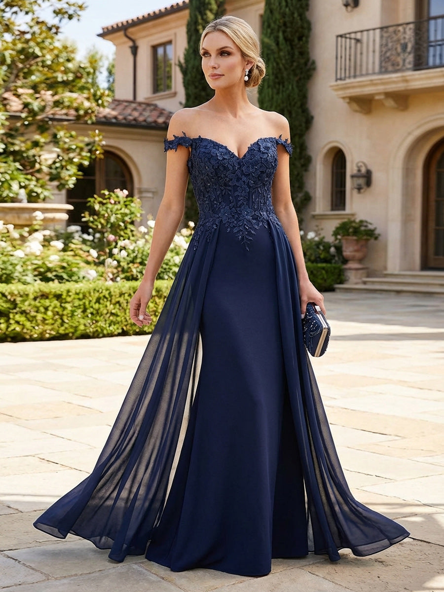 A-Line Floor Length One Shoulder Long Mother of the Bride Dresses with Lace (SHI22500179)