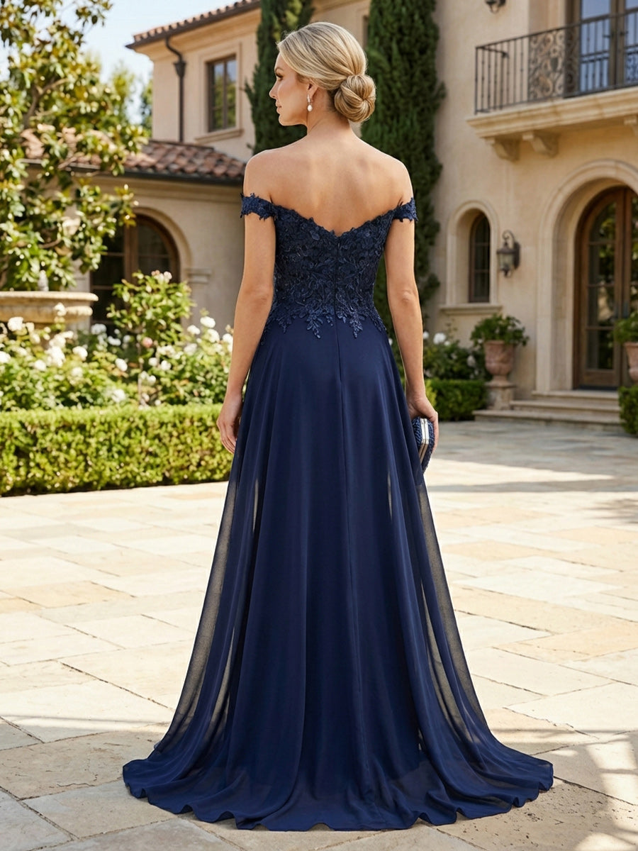 A-Line Floor Length One Shoulder Long Mother of the Bride Dresses with Lace (SHI22500179)