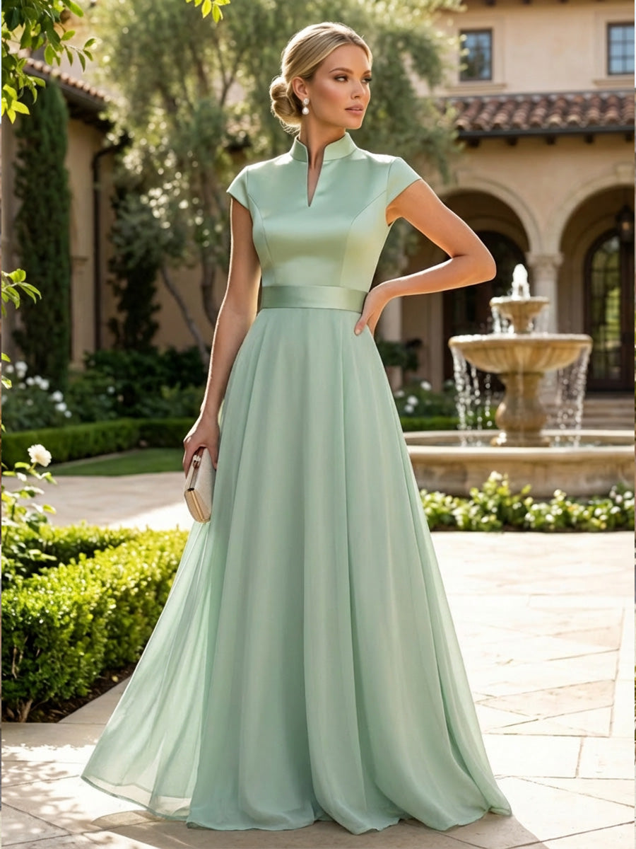 Jumpsuit Scoop Neck Chiffon Maxi Mother of the Bride Pantsuits with 3D Flowers & Bow (SHI22501634)