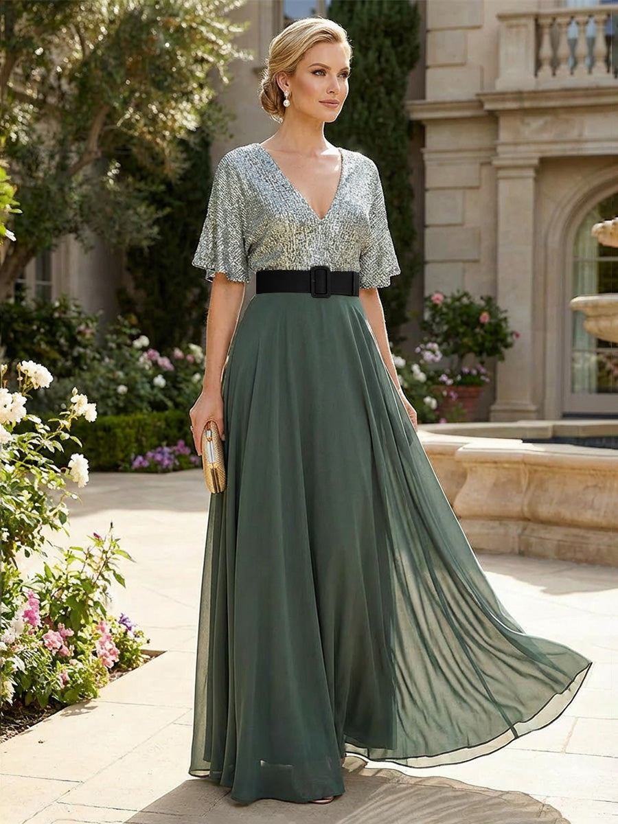 A-Line/Princess Scoop Neck Cap Sleeve Floor-Length Mother of the Bride Dresses with Lace Applique (SHI22500008)