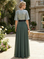 A-Line Chiffon Short Sleeves Mother of the Bride & Groom Dresses with Sequin Bodice (SHI22500685)