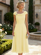 Lightweight Sheath Tea-Length Chiffon Mother of the Bride & Groom Dresses with Cowl Neck & Ruched Waist (SHI22500689)