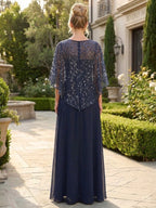 A-Line Chiffon Cape Sleeves Floor-Length Mother of the Bride & Groom Dresses with Floral Sequin Bodice (SHI22500691)