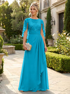 A-Line Chiffon Cape Sleeves Floor-Length Mother of the Bride & Groom Dresses with Floral Sequin Bodice (SHI22500691)