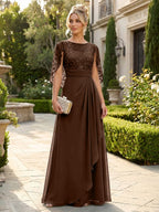 A-Line Chiffon Cape Sleeves Floor-Length Mother of the Bride & Groom Dresses with Floral Sequin Bodice (SHI22500691)