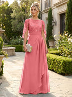 A-Line Chiffon Cape Sleeves Floor-Length Mother of the Bride & Groom Dresses with Floral Sequin Bodice (SHI22500691)