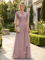 A-Line Chiffon Cape Sleeves Floor-Length Mother of the Bride & Groom Dresses with Floral Sequin Bodice (SHI22500691)