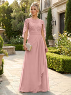 A-Line Chiffon Cape Sleeves Floor-Length Mother of the Bride & Groom Dresses with Floral Sequin Bodice (SHI22500691)